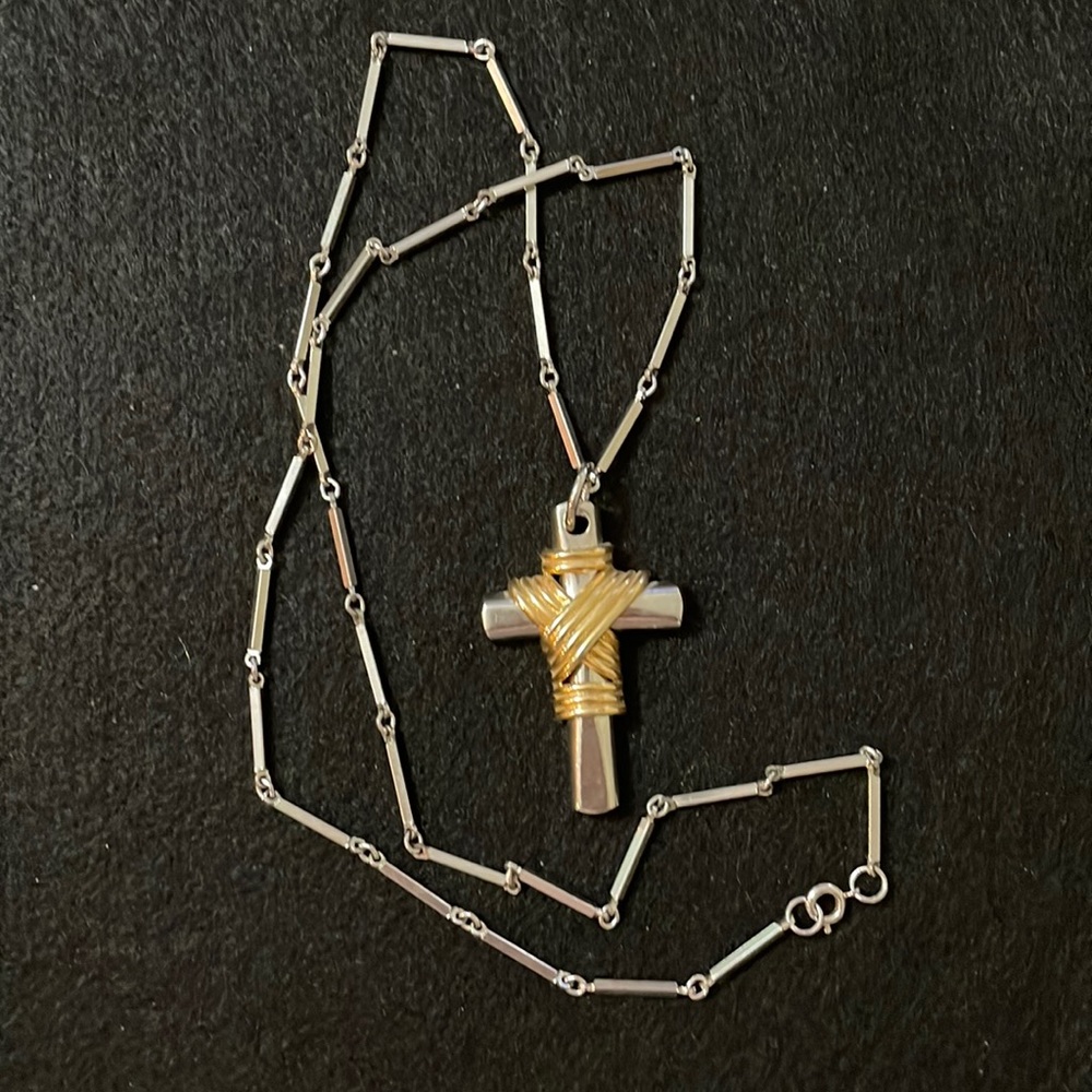 Necklace vintage silver and gold cross